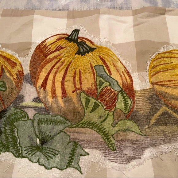 New Pottery Barn Fall Pumpkin Patch Appliqué Check Lumbar Pillow Cover, 16X26 - Picture 6 of 11